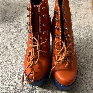 Jeffrey Campbell Orange and Blue Lace-Up Boots
